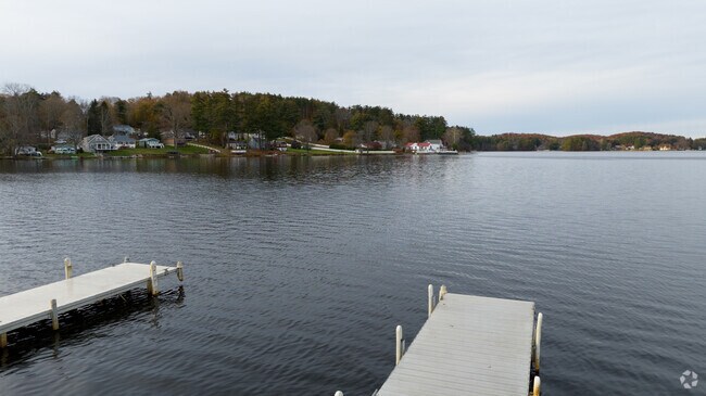 Docks offer convenient access to Lake Lashaway for fishing.