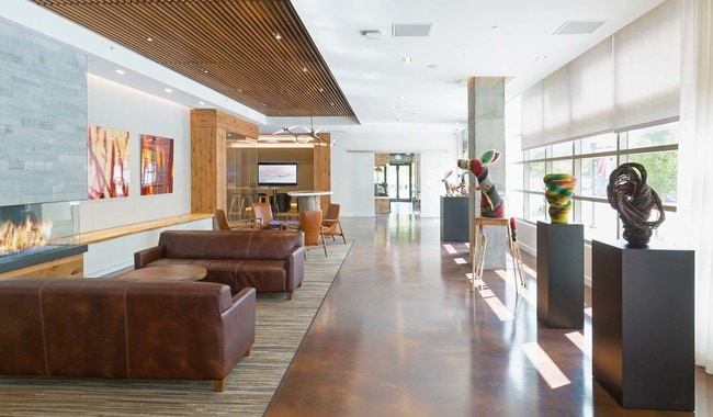 Rotated curated art gallery in lobby area