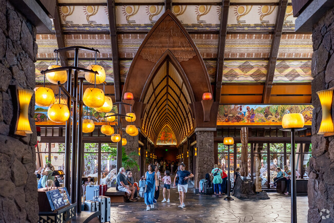 Disney's Au Lani Resort is styled with a blend of Hawaiian and Gothic architecture.