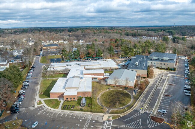 Impressive blend of design and nature in Foxborough Regional Charter School's aerial view.