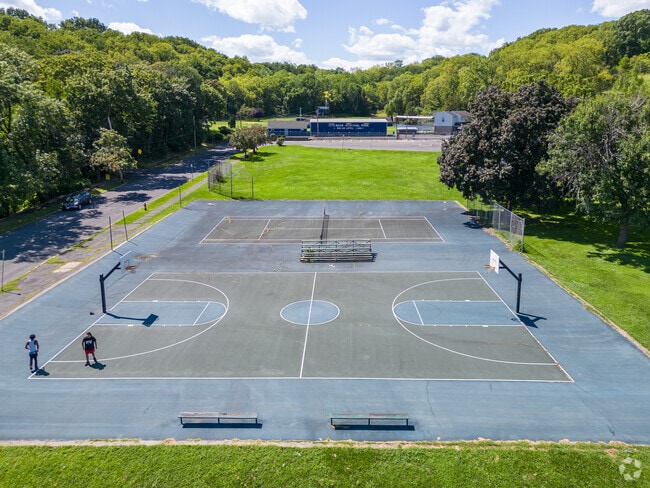 The sprawling basketball courts of Krank park keeps residents minds health and young.