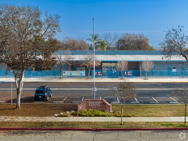 A brick sign compliments the entrance to Lincoln Elementary School in Exeter.