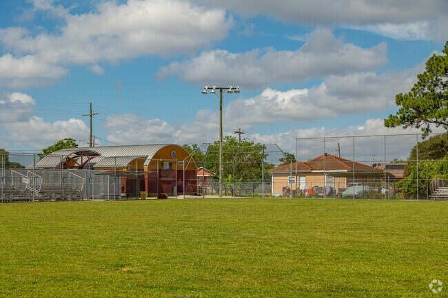 Pradat Playground has one baseball diamond with bleachers to watch a local game in Plum Orchard.