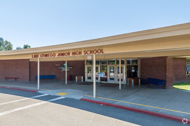 The Front Entrance of Lake Oswego Junior High in Lake Oswego Oregon.