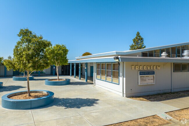 The beautiful campus of Treeview Elementary includes modern amenities for students.