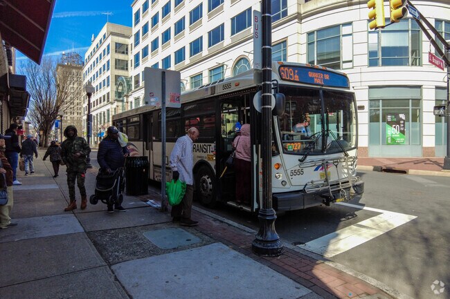 Residents can take a New Jersey Transit bus to get around in Downtown Trenton.