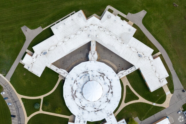 An aerial overview of St. Johns High school in central Clinton County.