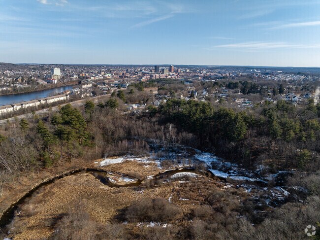 Looking towards downtown Manchester from Blodget Park in Northwest Manchester.