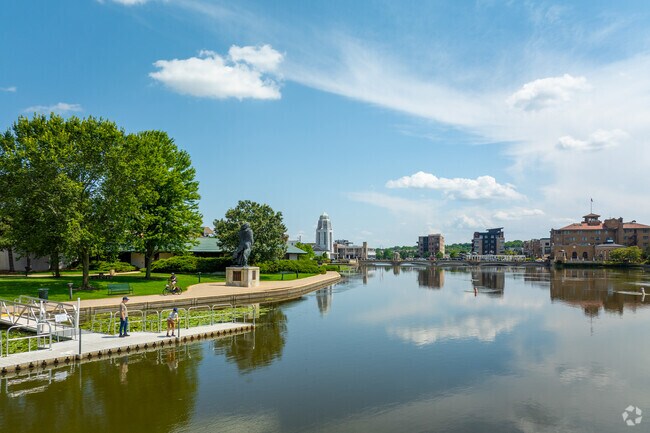 The Fox River Trail follows the waterway and passes by Downtown Saint Charles.