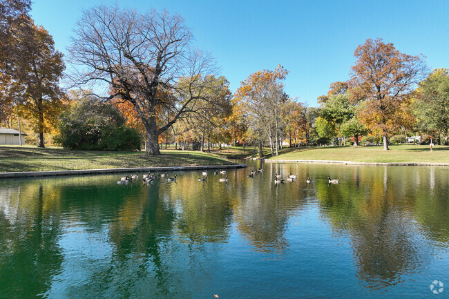 Faurot Park features a beautiful pond in the center of the park.