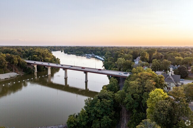 The Fox River forms the southern boundary of the Old Third Ward neighborhood.