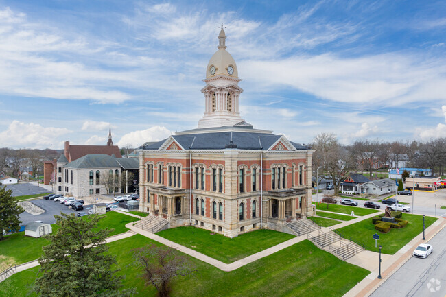 The Wabash courthouse is perched high above the city.