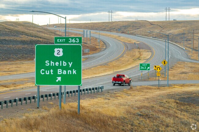 US Route 2 passes through Cut Bank, and connects the community to Glacier National Park and Shelby.