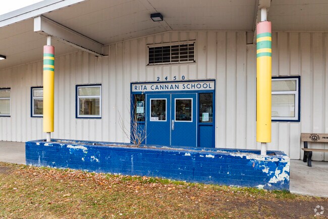 The front doors at Rita Cannan Elementary School.