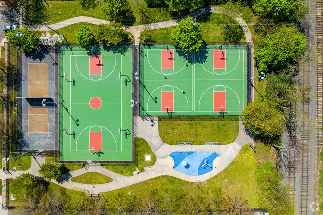 A Top Down View of Donald Street Park in Roslyn Heights.