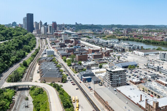 Liberty Ave runs along the train tracks leading you from the Strip District to downtown.