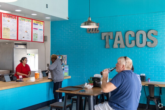 Taqueria Los Reyes features a bright and colorful interior and serves authentic Mexican food.