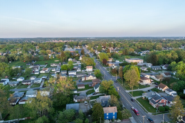 Looking east toward downtown from the minimal traditional ranch-style homes of East Brookfield.
