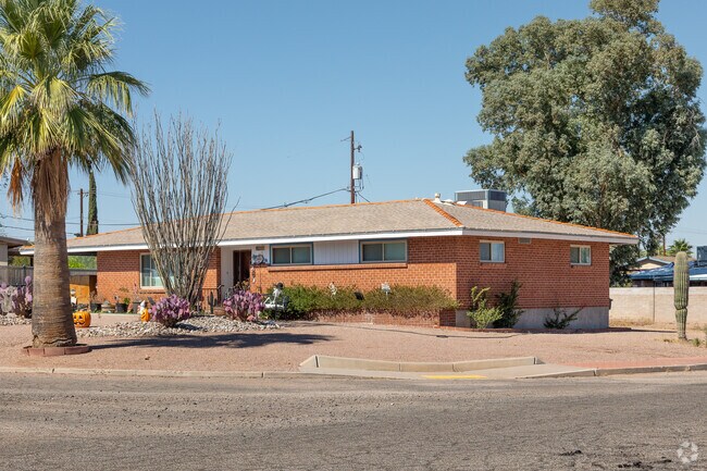 Most neighborhood homes in the Longview Estates have some exterior plants and no front lawn.
