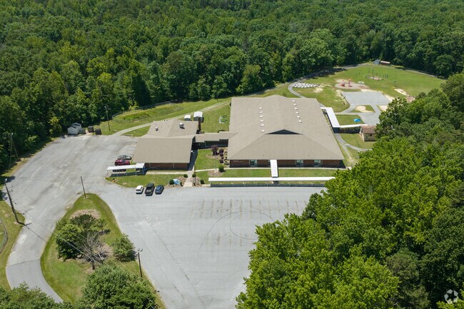 Southern Elementary School is mainly surrounded by dense woods.
