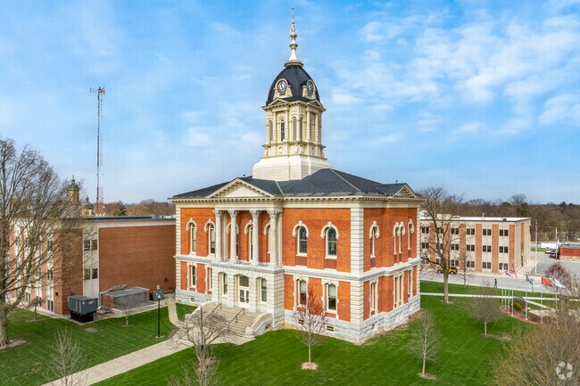The Italianate and Renaissance Revival Marshall County Courthouse overlooks Plymouth.