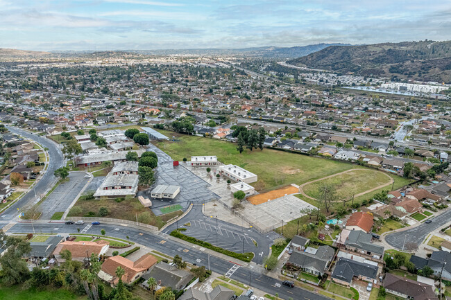 Aerial view of Wallen L. Andrews Elementary School in Whittier