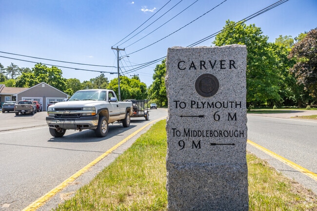 An impressive stone sign greets you as you enter Carver.