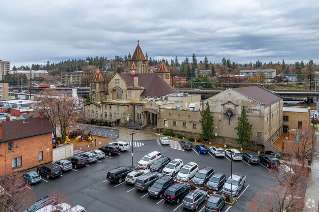 First presbyterian Christian school offers a small parking lot for visitors.