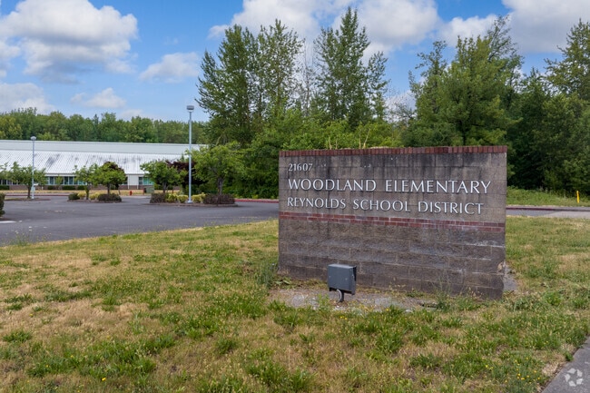 The main entrance to Woodland Elementary is on NE Glisan St in Fairview.