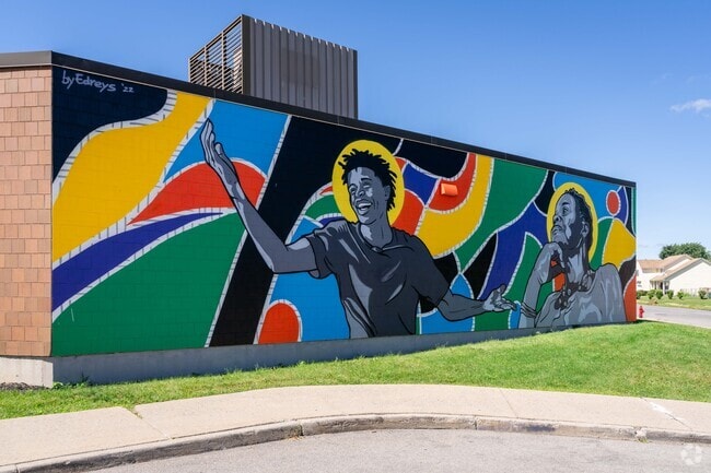 You can find lot of colorful public art like this one in Broadway-Fillmore.