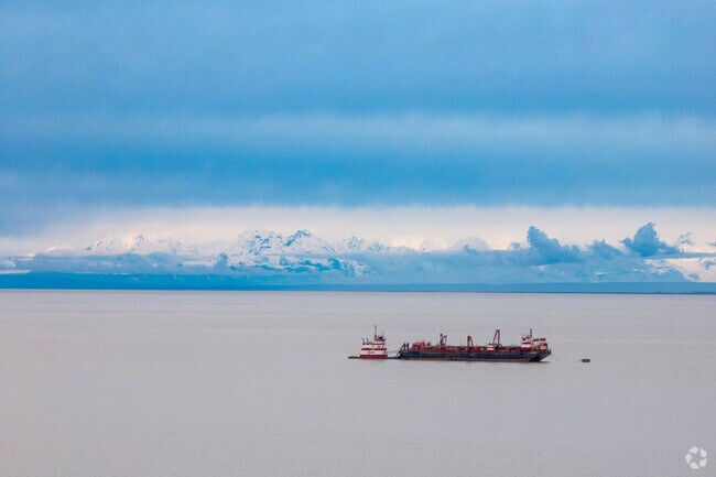 Clear days reveal mountain views across Cook Inlet in Downtown Anchorage.