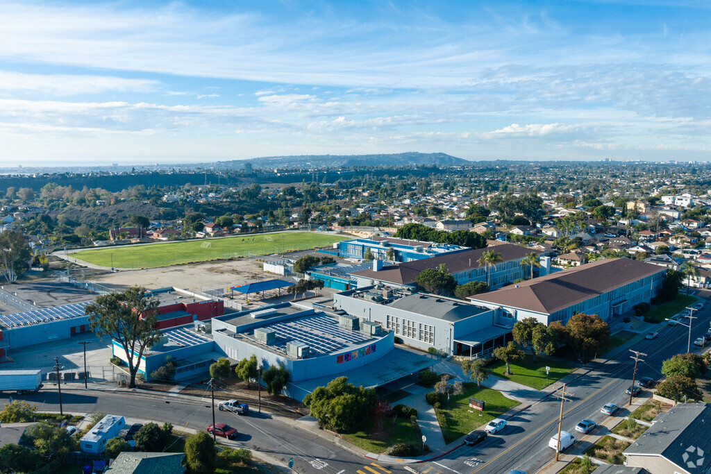 An elevated view of Montgomery Middle School in Linda Vista.