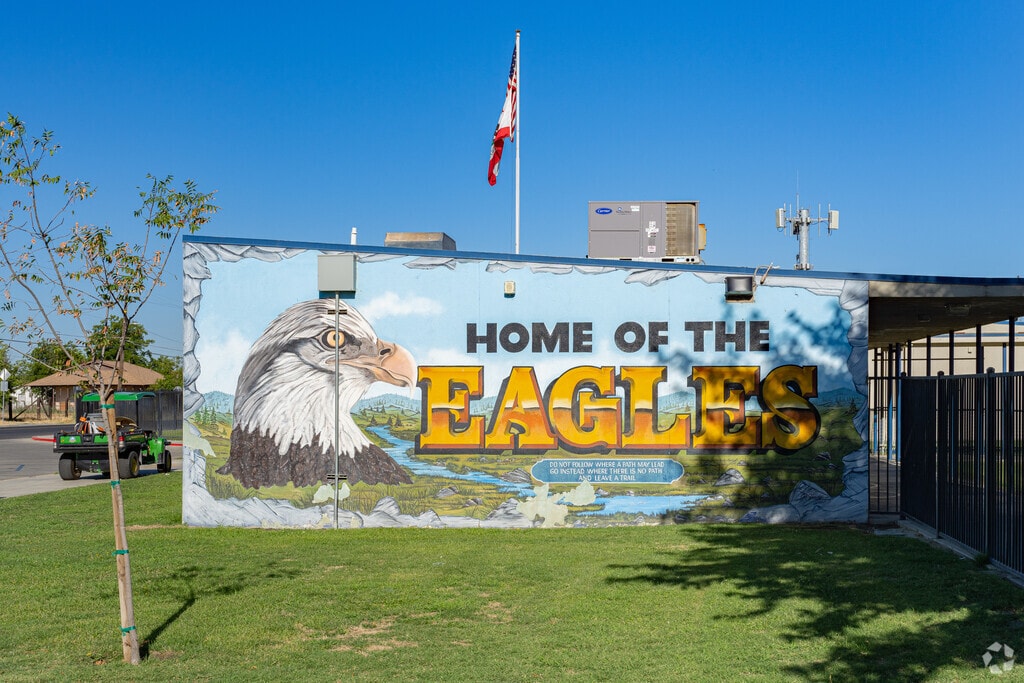 A large mural is featured at the entrance to Mark Twain Elementary School in Corcoran.