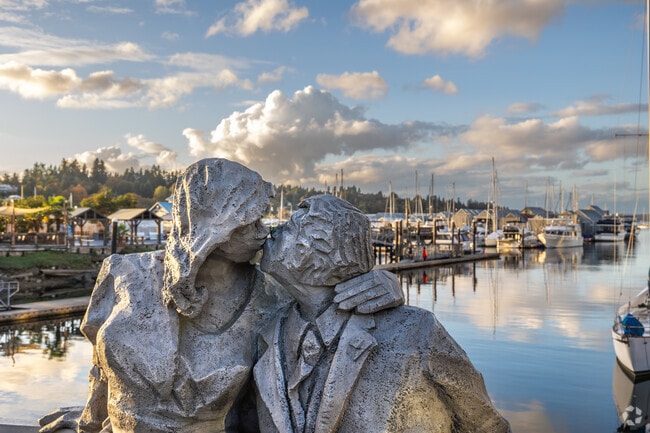 Check out the Kissing Couple statue on the harbor boardwalk in Olympia near West Bay Drive.