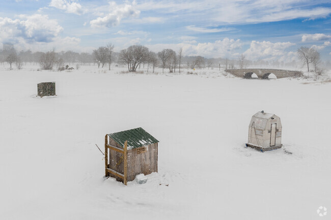 Ice fishing in Escanaba on  Little Bay de Noc is hugely popular with locals in the winter time.