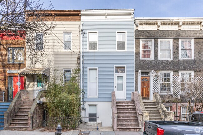 Mid-century co-op buildings on Coffey St in Red Hook.