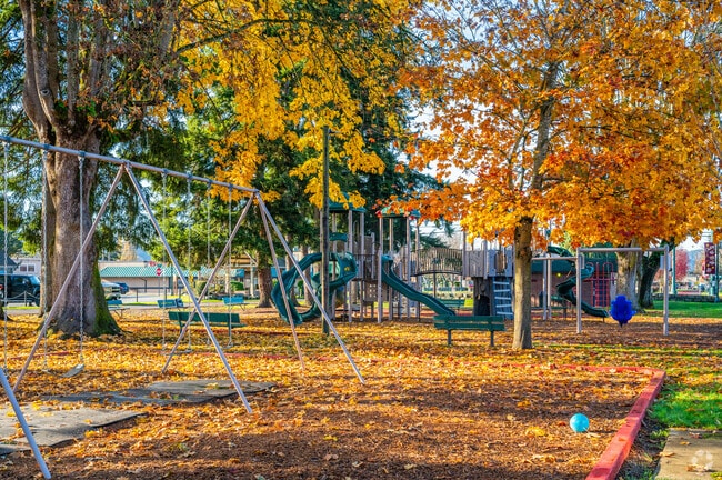 Central Park in Orting has a variety of amenities, along with trees with leaves changing color.
