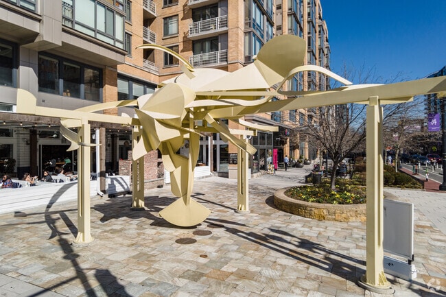 Various art sculptures can be found throughout the Mount Vernon Square neighborhood.