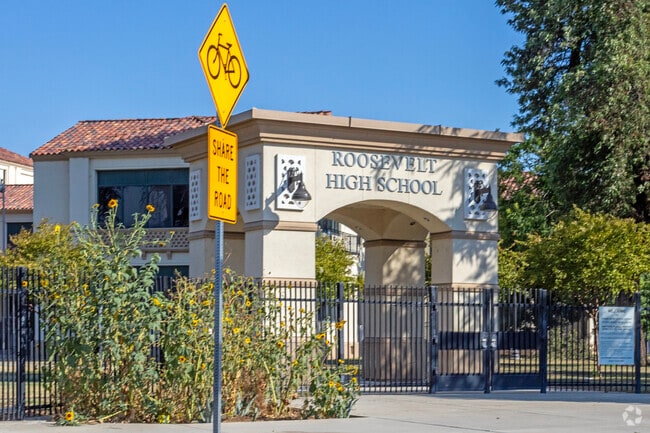 The entrance to Roosevelt High School in Fresno.