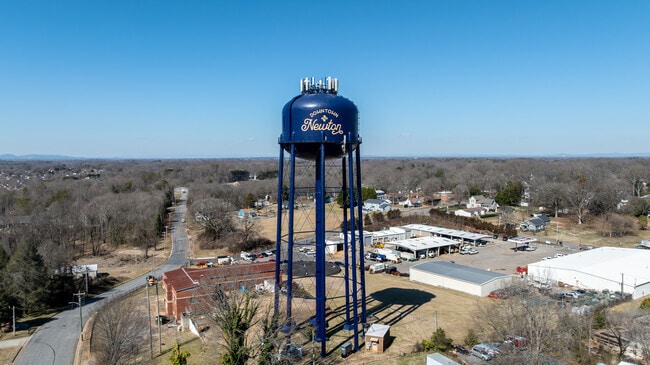 A freshly painted water tower on display in Downtown Newton.