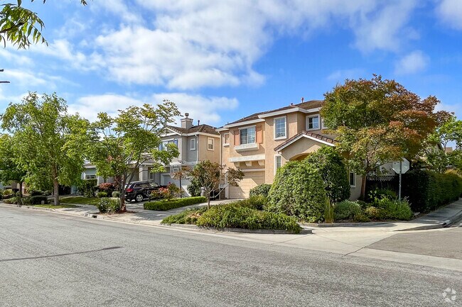 A row of colorful new traditional homes lines a street in Hillview South.