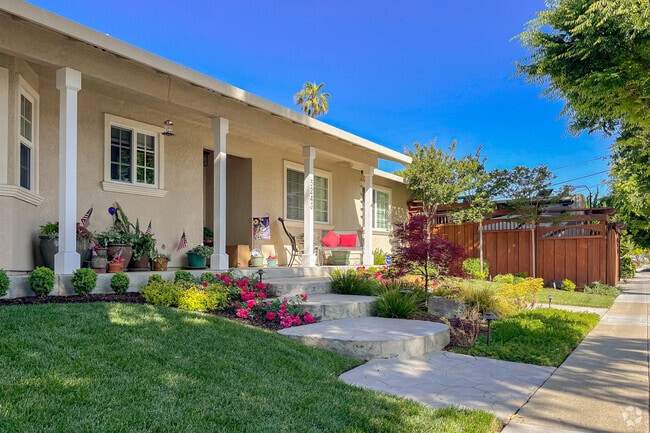 Beautiful lawn and stone-laid steps in the Kooser neighborhood.