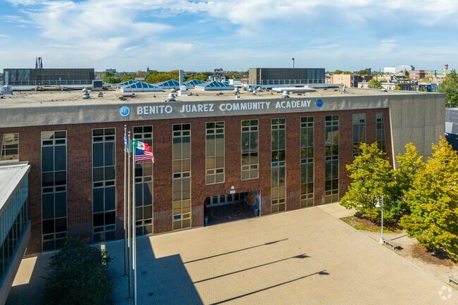 Juarez Community Academy High School has a wide entrance.