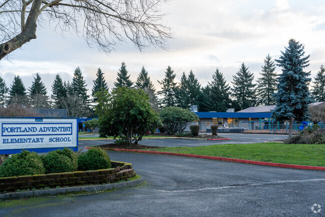 Signage welcomes you as you arrive to Portland Adventist Elementary School.