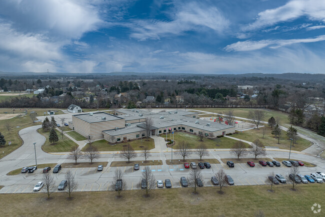 The Front entrance and parking lot at Stone Bank Elementary School.