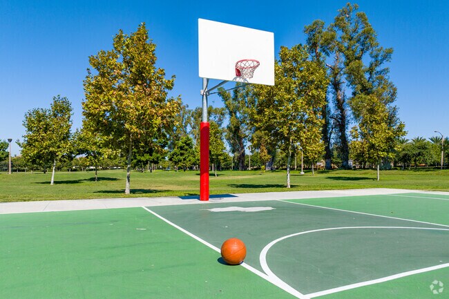 The basketball courts at the parks in Cypress Village offer a safe place to play.