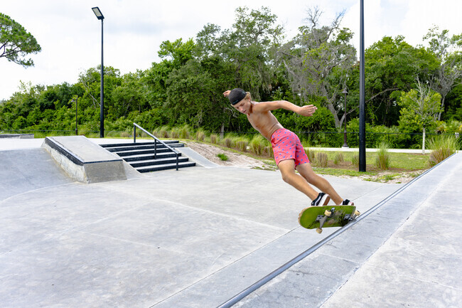 Bring your board or bike to Whistle Stop Park by Edgewater Landing to work on your best tricks.