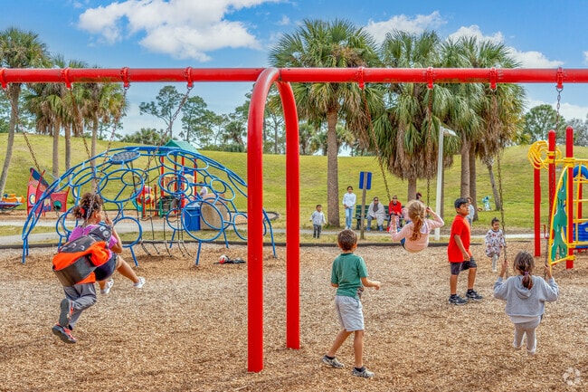 Veterans Park offers an updated playground, a skatepark, sports courts, and more.
