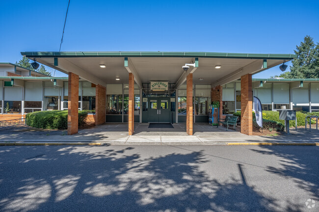 Ridgewood Elementary School entrance is covered in Cedar Hills, Oregon.