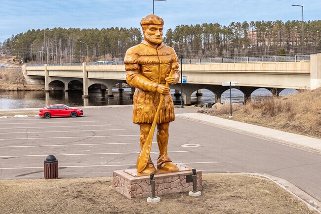 The Voyageur Statue greets visitors as they cross the St. Louis River in Cloquet MN.